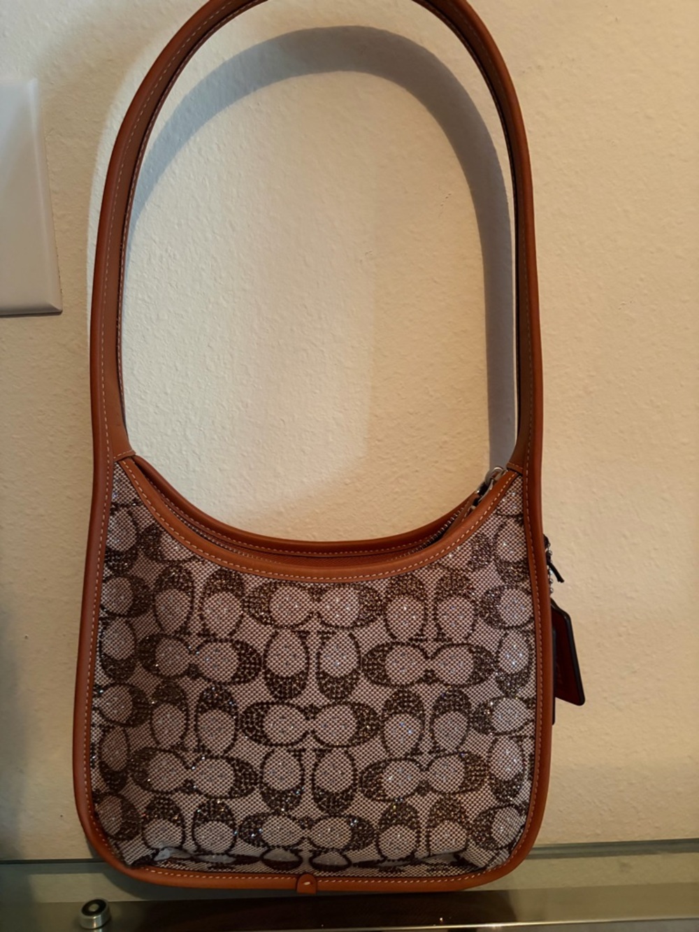 Coach Brown Monogram Canvas Shoulder Bag with Tan Trim